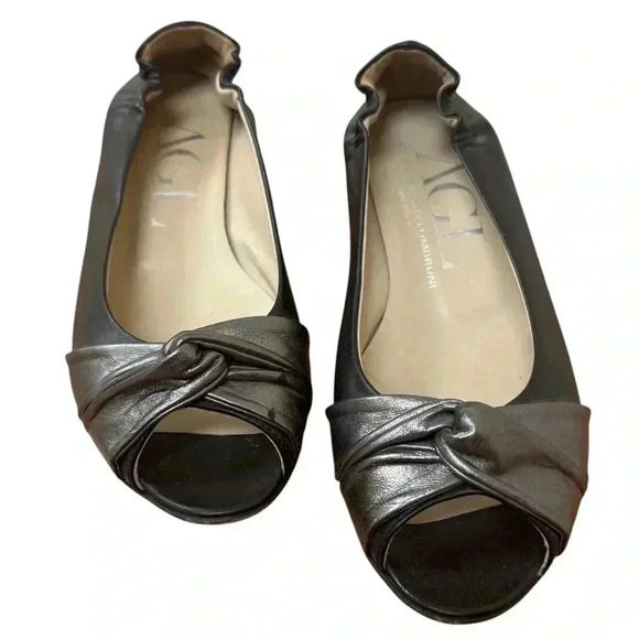 AGL Peep toe Wedge Twist Knot Flat Leather Wedge Black US 7 EUC - Picture 2 of 13